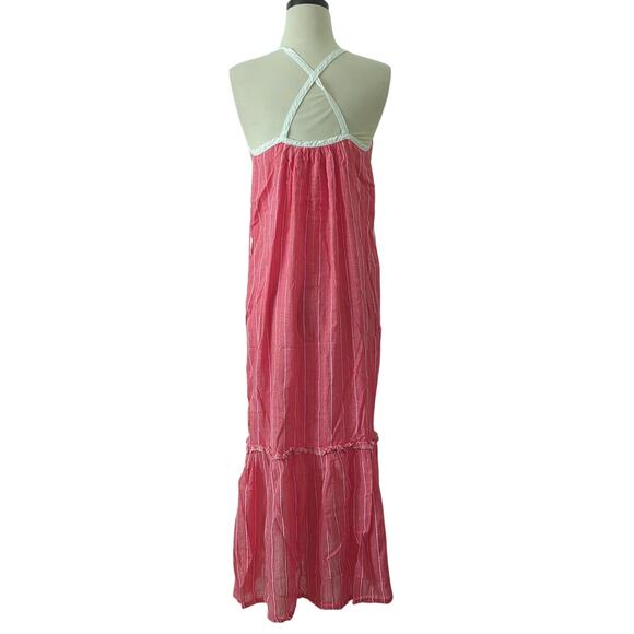 Lemlem By Lily Kebede Womens Medium Slip Saba Sundress Midi Pink Stripe Ruffle - Picture 3 of 7